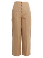 Matchesfashion.com Joseph - High Rise Wide Leg Cotton Blend Trousers - Womens - Beige