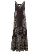 Matchesfashion.com Camilla - Restless Nights Lace-paneled Silk Maxi Dress - Womens - Black Multi