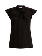 Sonia Rykiel Floral-embroidered Tie-neck Silk Blouse