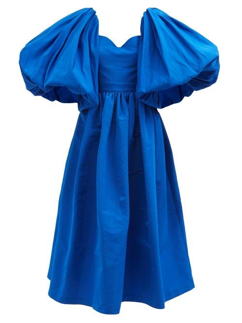 Alexander Mcqueen - Puff-sleeve Flared Faille Midi Dress - Womens - Blue