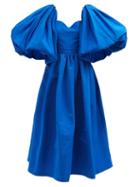Alexander Mcqueen - Puff-sleeve Flared Faille Midi Dress - Womens - Blue