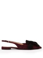 Matchesfashion.com Prada - Bow Embellished Point Toe Suede Flats - Womens - Black Burgundy