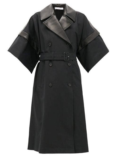 Matchesfashion.com Jw Anderson - Double-breasted Leather-panelled Cotton Coat - Womens - Black