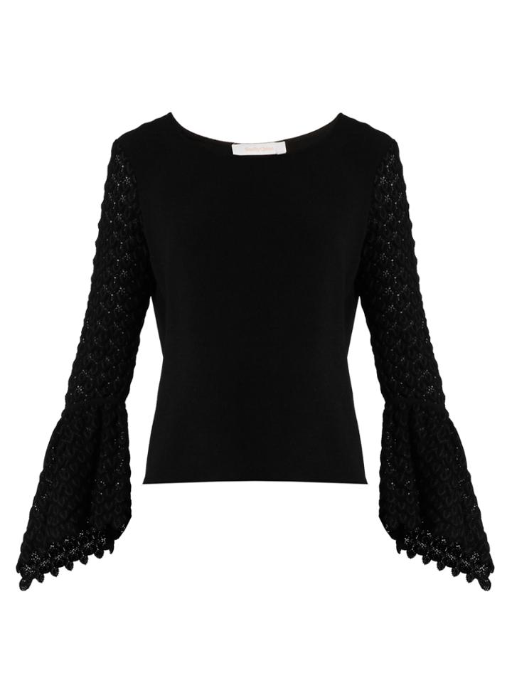 See By Chloé Round-neck Crochet-sleeve Crepe Top