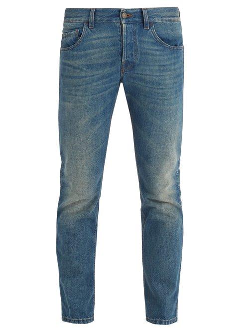 Matchesfashion.com Gucci - Tiger Embroidered Mid Rise Tapered Leg Jeans - Mens - Light Blue