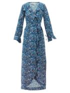 Matchesfashion.com D'ascoli - Ruffled Floral Print Silk Dress - Womens - Blue Print