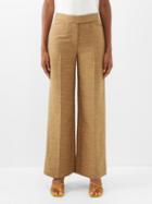 Ganni - Wide-leg Tweed Suit Trousers - Womens - Light Brown