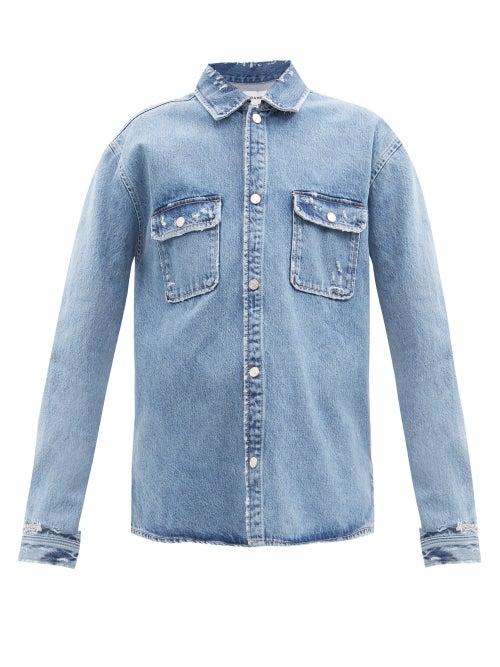 Frame - Double-pocket Distressed Denim Shirt - Womens - Light Denim