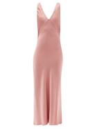 Ladies Lingerie Asceno - Bordeaux V-neck Silk-satin Slip Dress - Womens - Dusty Pink