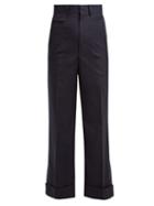 Matchesfashion.com Toga - High Rise Straight Leg Cotton Blend Trousers - Womens - Navy