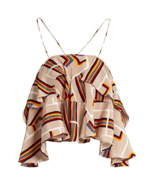 Rachel Comey Rainbow Block-print Silk Cropped Top