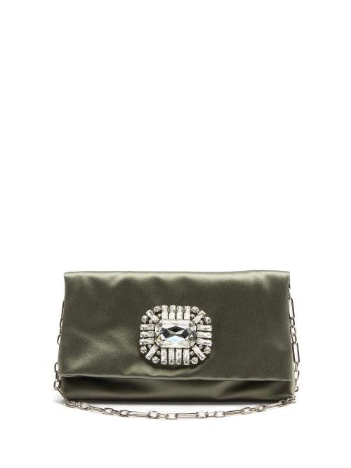 Matchesfashion.com Jimmy Choo - Titania Crystal-embellished Satin Clutch - Womens - Green