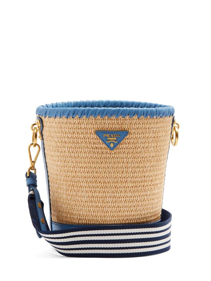 Prada Leather-trimmed Woven-raffia Bucket Bag