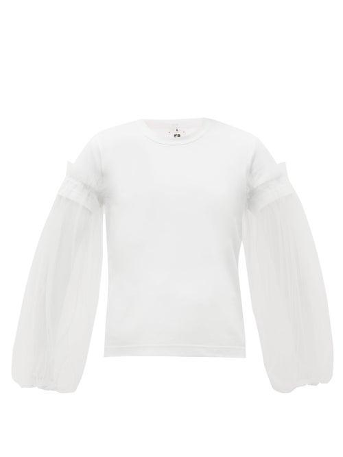 Matchesfashion.com Noir Kei Ninomiya - Tulle-panelled Cotton-jersey Top - Womens - White