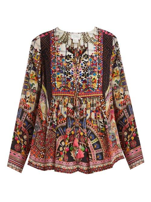 Matchesfashion.com Camilla - Tiny Dancer Print Lace Up Silk Top - Womens - Multi