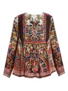 Matchesfashion.com Camilla - Tiny Dancer Print Lace Up Silk Top - Womens - Multi