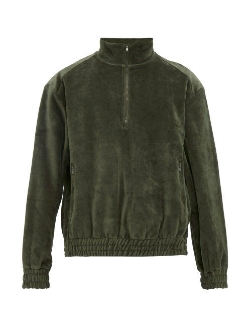 Matchesfashion.com Phipps - Zipped Funnel Neck Cotton Velvet Sweatshirt - Mens - Khaki