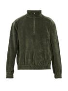 Matchesfashion.com Phipps - Zipped Funnel Neck Cotton Velvet Sweatshirt - Mens - Khaki