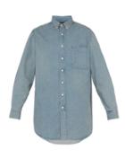 Matchesfashion.com Balenciaga - Logo Print Cotton Chambray Shirt - Mens - Light Blue