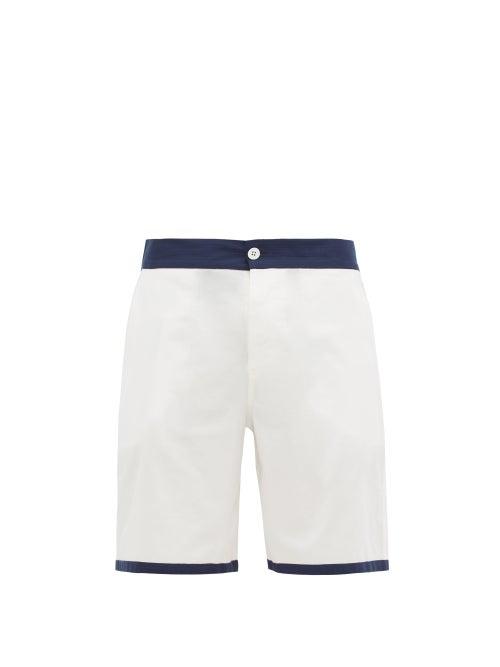 Matchesfashion.com P. Le Moult - Contrast-trim Cotton-herringbone Pyjama Shorts - Mens - White