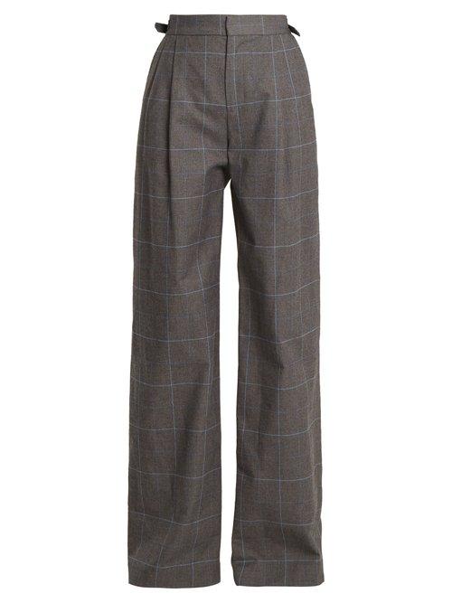 Matchesfashion.com Attico - Caterina Wide Leg Checked Cotton Trousers - Womens - Grey Multi