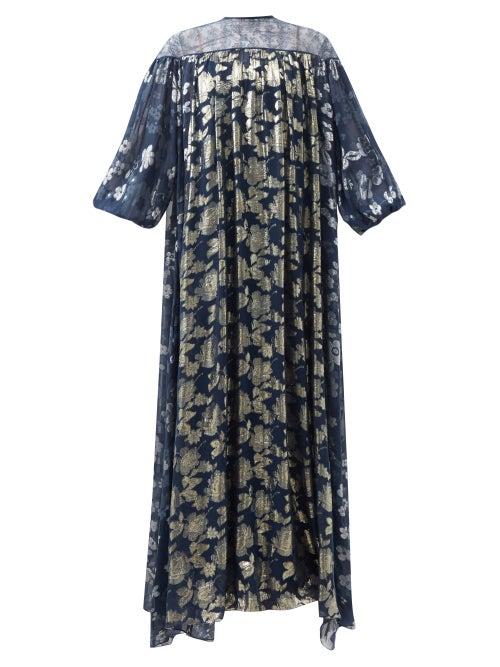 Biyan - Grandea Floral-lam Chiffon Maxi Dress - Womens - Navy