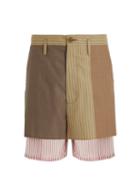 Matchesfashion.com Marni - Pinstriped Layered Wool Shorts - Mens - Brown Multi