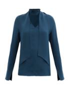 Matchesfashion.com Joseph - Bethan Scarf-neck Silk-georgette Blouse - Womens - Dark Blue