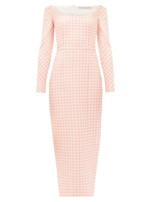Matchesfashion.com Emilia Wickstead - Birch Off-the-shoulder Gingham Cloqu Midi Dress - Womens - Pink White