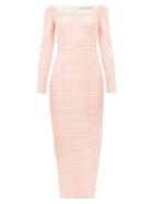 Matchesfashion.com Emilia Wickstead - Birch Off-the-shoulder Gingham Cloqu Midi Dress - Womens - Pink White