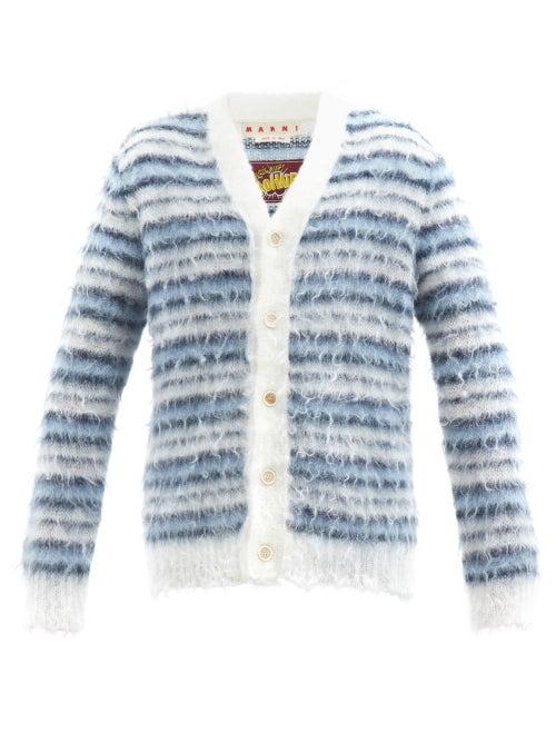 Marni - Striped Mohair-blend Cardigan - Mens - Blue White