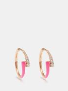 Melissa Kaye - Lola Enamelled Diamond & 18kt Gold Hoop Earrings - Womens - Pink Multi