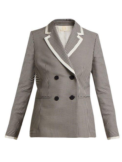 Matchesfashion.com Sara Battaglia - Hound's Tooth Double Breasted Jacket - Womens - Black White