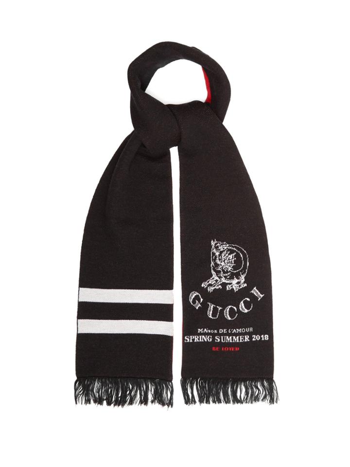Gucci Dragon And Logo-jacquard Wool Scarf