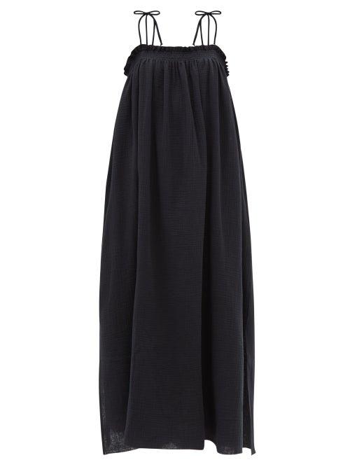 Loup Charmant - Rimini Puckered Cotton-voile Maxi Dress - Womens - Black