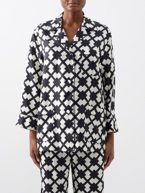 Gucci - Rhombus-print Silk-twill Shirt - Womens - Black White