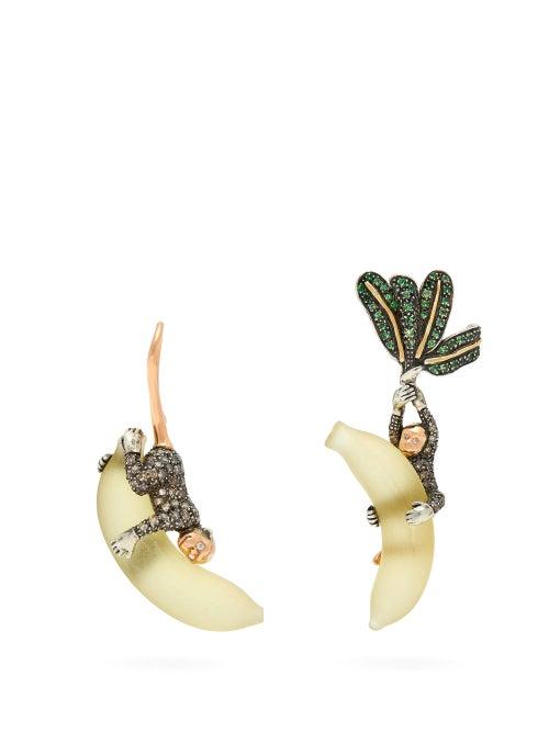 Bibi Van Der Velden - Monkey And Banana 18kt Rose-gold Earrings - Womens - Yellow