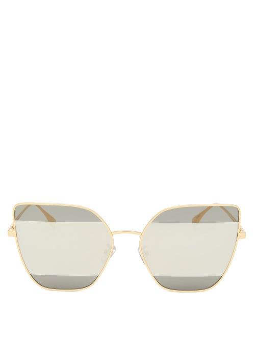 Fendi - Stripes Oversized Square Metal Sunglasses - Womens - Silver Gold