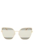 Fendi - Stripes Oversized Square Metal Sunglasses - Womens - Silver Gold