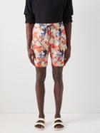Nipoaloha - Cherry Blossom-print Twill Shorts - Mens - Red Multi