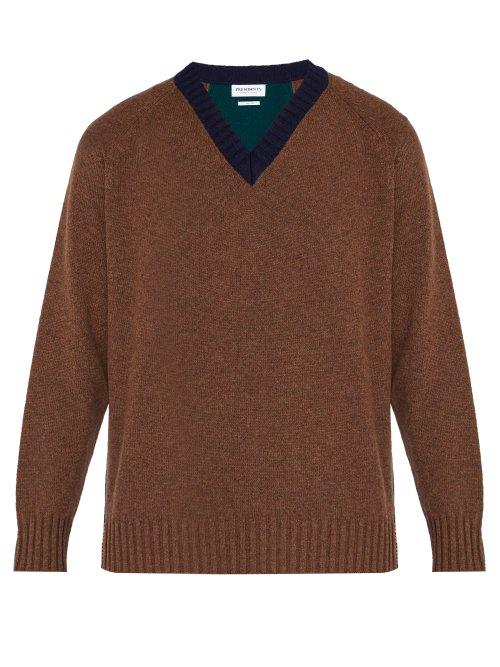 Matchesfashion.com Presidents - Wool V Neck Sweater - Mens - Brown Multi