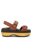 Matchesfashion.com Marni - Double Strap Buckled Leather Flatforms - Womens - Tan