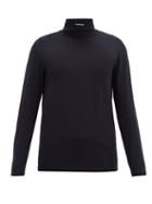 Matchesfashion.com Jil Sander - Roll-neck Cotton-blend Jersey Shirt - Mens - Navy