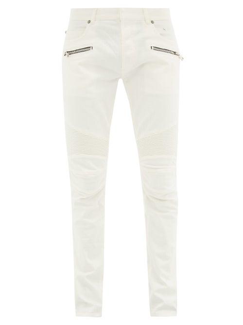 Matchesfashion.com Balmain - Ribbed Panel Slim Leg Jeans - Mens - White