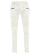 Matchesfashion.com Balmain - Ribbed Panel Slim Leg Jeans - Mens - White