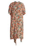 Matchesfashion.com Marni - Poetry Flower Print Draped Hem Crepe Dress - Womens - Pink Print