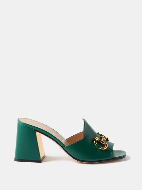 Gucci - Horsebit 75 Flared-heel Leather Mules - Womens - Green