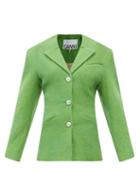 Ganni - Single-breasted Virgin-wool Blazer - Womens - Green