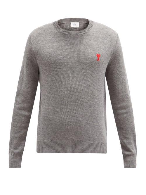 Matchesfashion.com Ami - Ami De Caur-logo Merino-wool Sweater - Mens - Grey