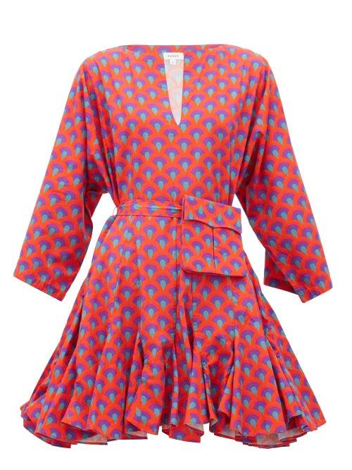 Matchesfashion.com Rhode - Ryan Waist-pouch Cotton Mini Dress - Womens - Red Print